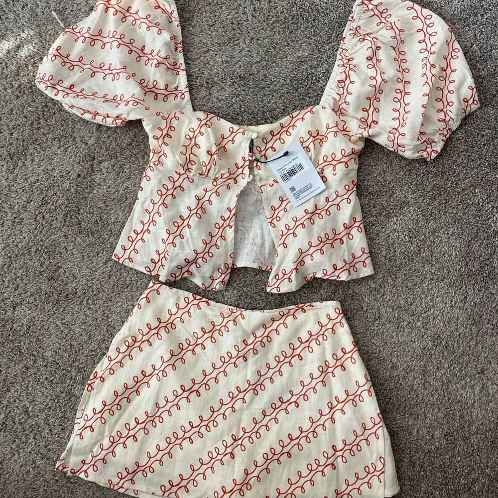 Princess Polly Cream and Red Dress